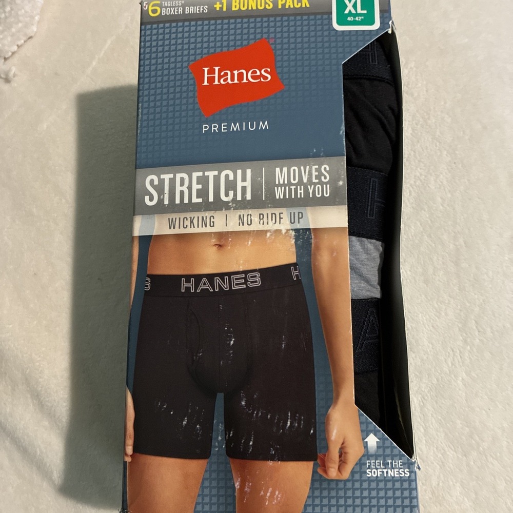 Hanes Boxer Briefs Tagless Stretch No Ride Up XL 5 Pack Moisture Wicking Comfort